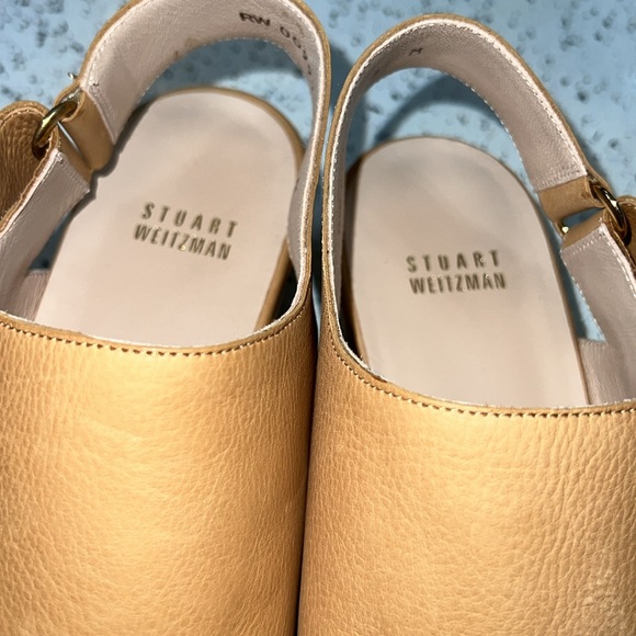 Stuart Weitzman Offset Leather Peep-Toe Wedge, Pecan - Picture 13 of 13